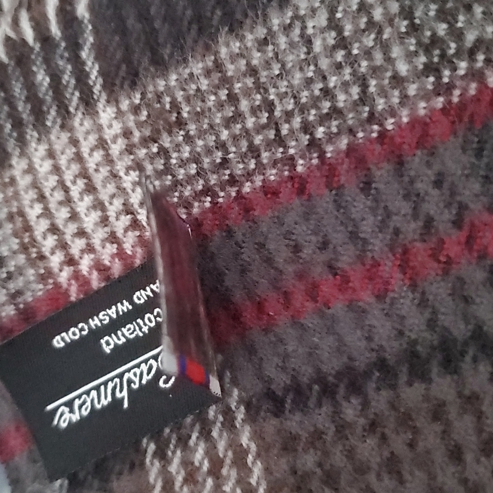 Cashmere Brown Grey Burgundy Plaid Scarf